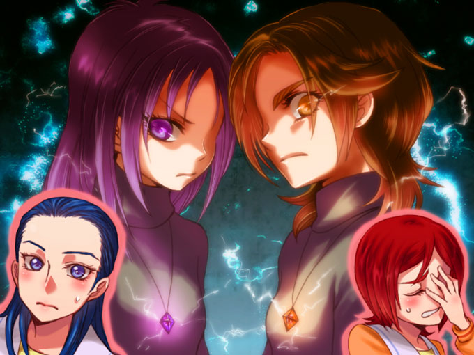 hyuuga saki, mishou mai, kiryuu michiru, and kiryuu kaoru (precure and 1 more) drawn by ivory_(25680nico)