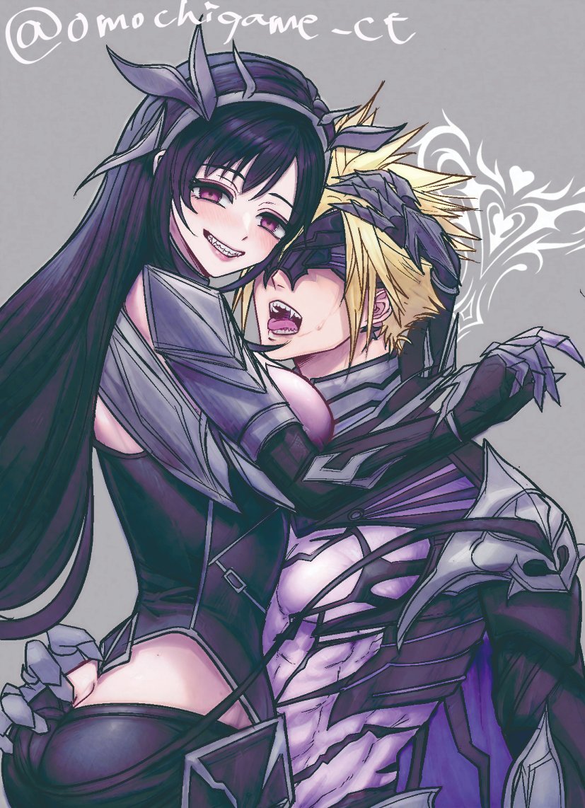 tifa lockhart and cloud strife (final fantasy and 2 more) drawn by omochigame_ct