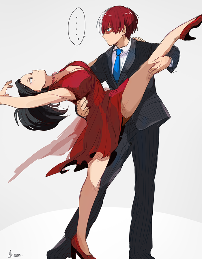 todoroki shoto and yaoyorozu momo (boku no hero academia) drawn by anezu