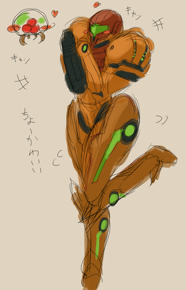 samus aran, metroid, and metroid larva (metroid) drawn by cloud_(bara31042525)