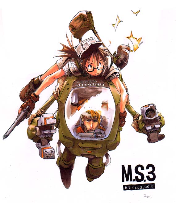 fio germi, marco rossi, and level armor (metal slug and 1 more) drawn by hashimoto_shin