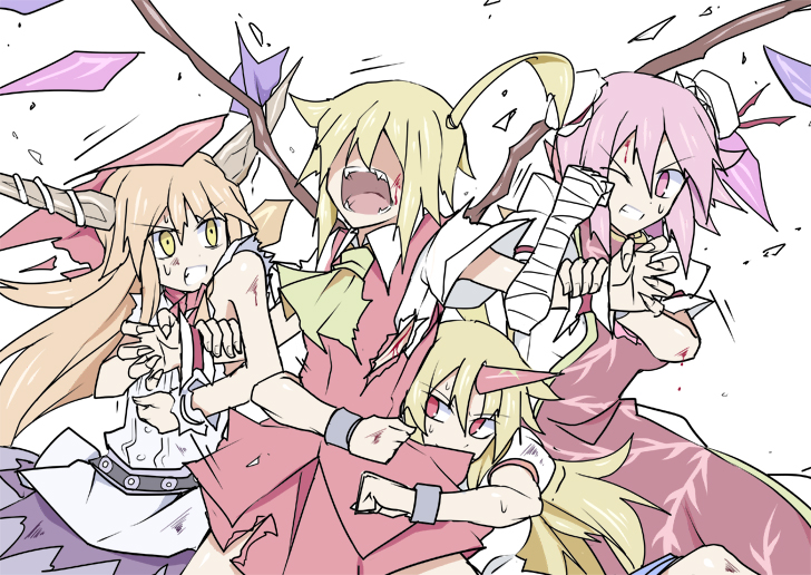 flandre scarlet, ibuki suika, hoshiguma yuugi, and ibaraki kasen (touhou) drawn by kenuu_(kenny)