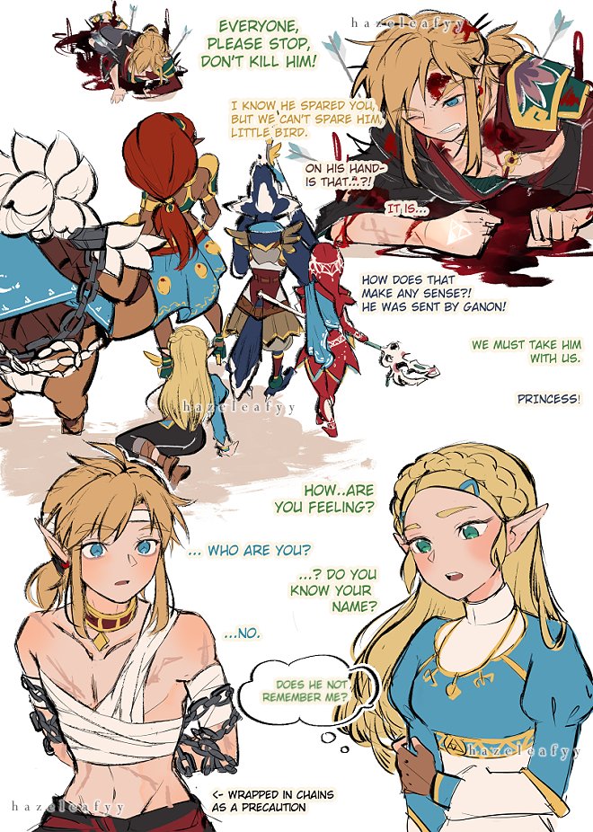 link, princess zelda, mipha, urbosa, revali, and 1 more (the legend of zelda and 1 more) drawn by hazeleafyy