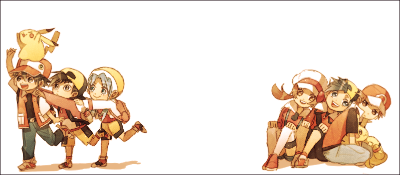 pikachu, red, ethan, lyra, and kris (pokemon and 4 more) drawn by stone_(shirokanipe_ranran)