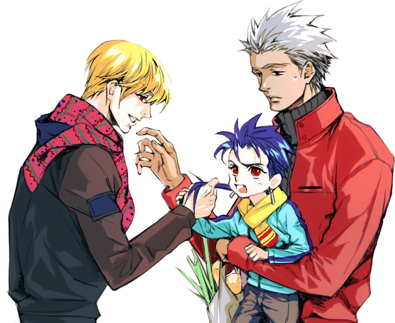 gilgamesh, cu chulainn, and archer (fate and 1 more) drawn by syuhei210