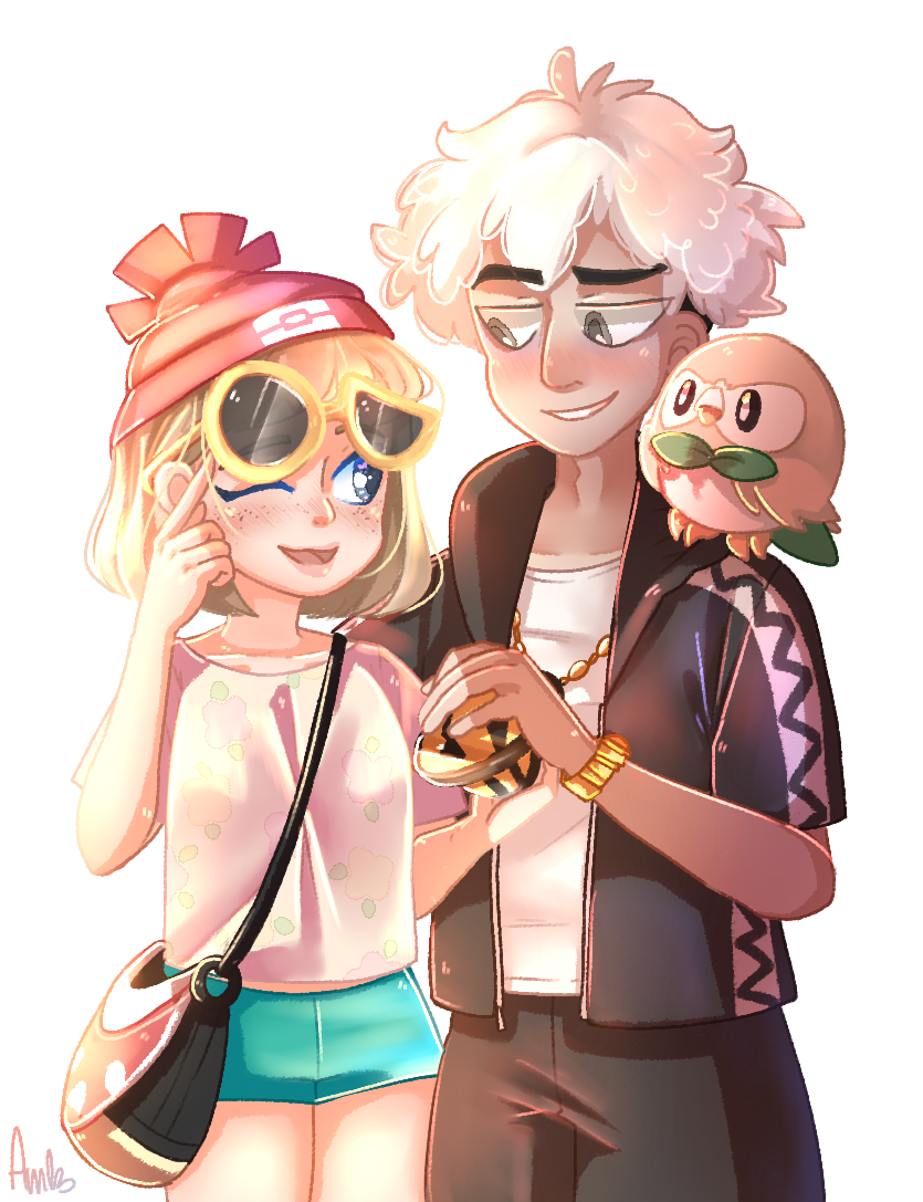 selene, rowlet, and guzma (pokemon and 1 more) drawn by lyra_(4chan)