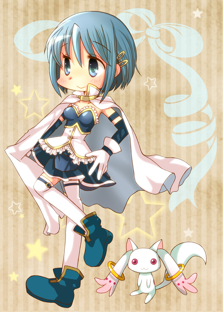 miki sayaka and kyubey (mahou shoujo madoka magica) drawn by hiyopuko