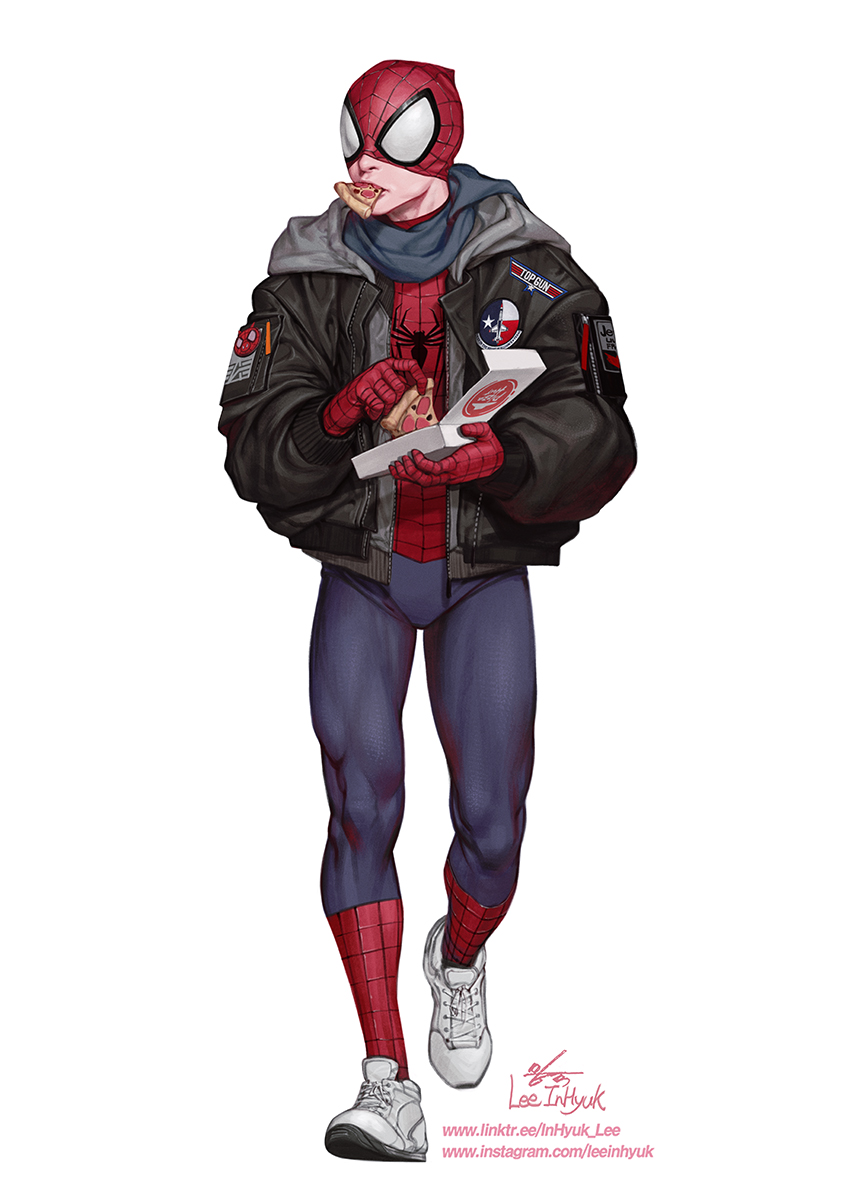 spider-man, peter parker, and spider-ham (marvel and 3 more) drawn by in-hyuk_lee