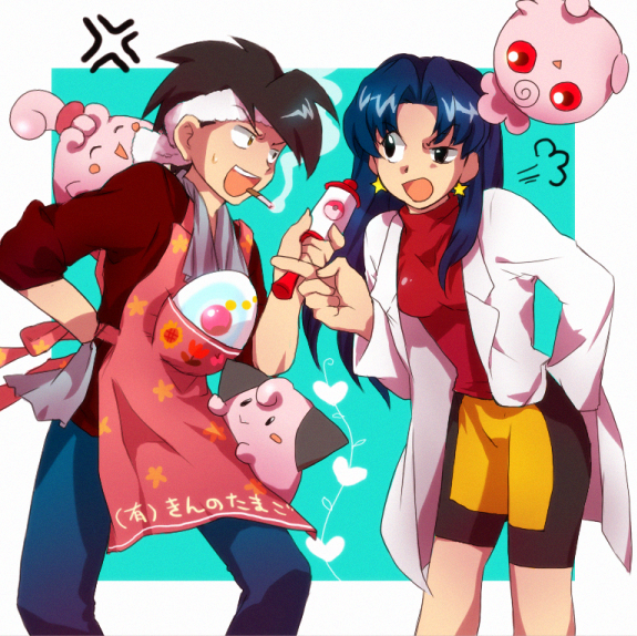 ethan, kris, cleffa, igglybuff, and happiny (pokemon and 2 more) drawn by sooya