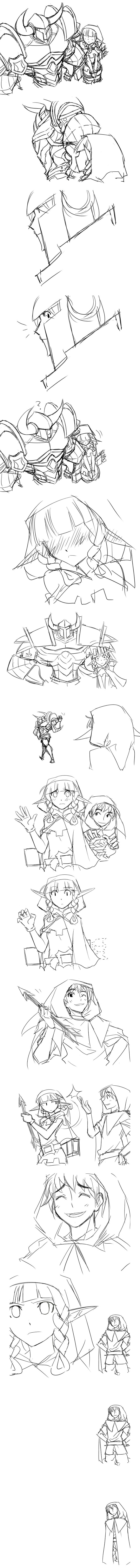 elf, fighter, and rannie (dragon's crown) drawn by matsu-sensei