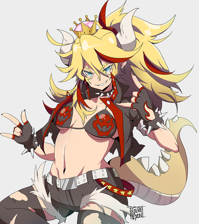 bowsette and bowser (mario and 1 more) drawn by gurepyon