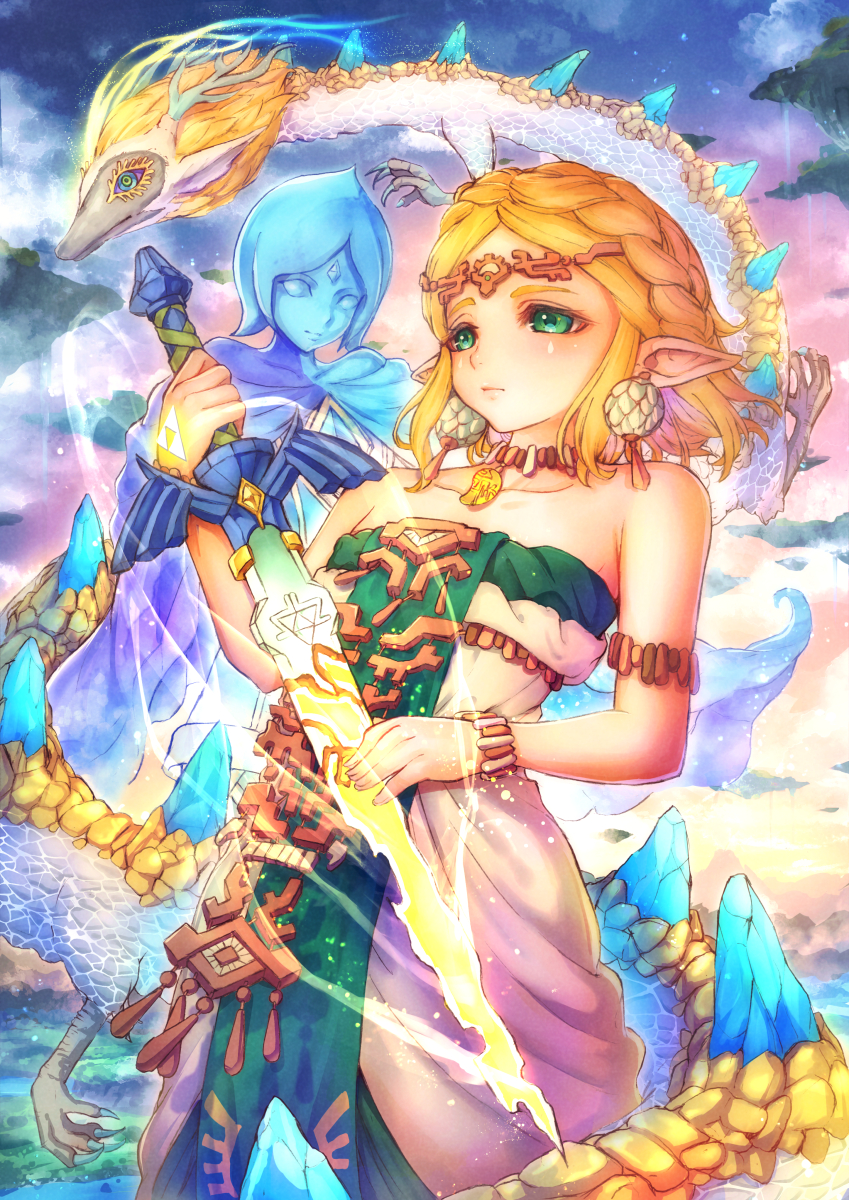 princess zelda, fi, and light dragon (the legend of zelda and 1 more) drawn by kodue55