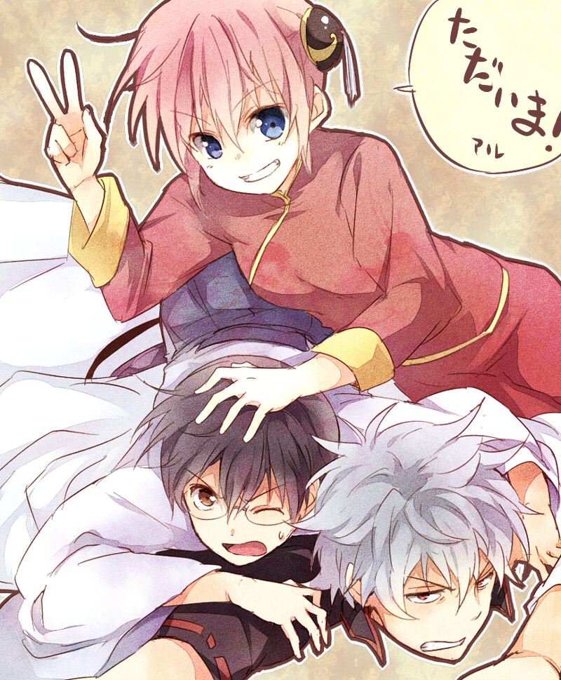 sakata gintoki, kagura, and shimura shinpachi (gintama) drawn by maruki_(punchiki)