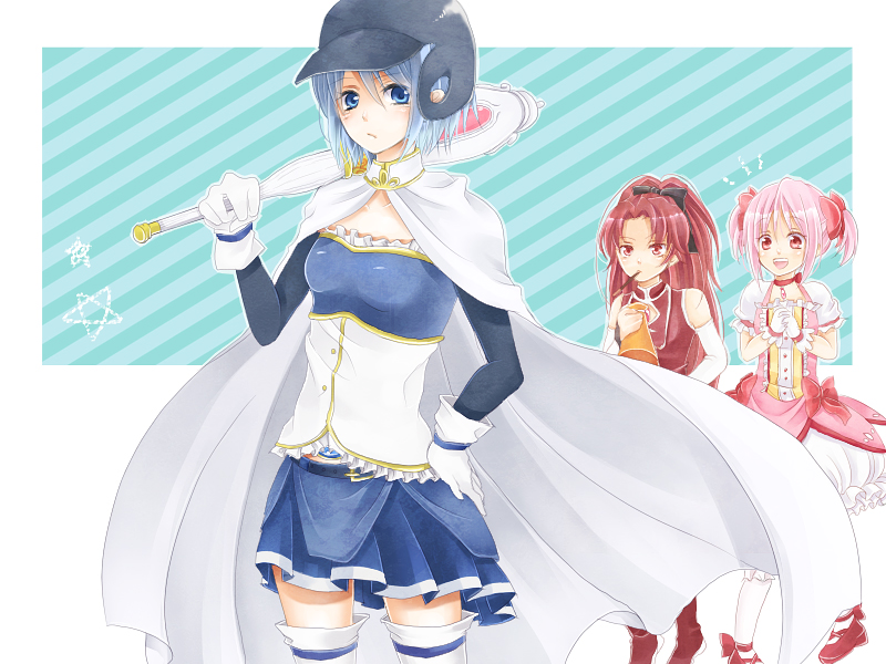 kaname madoka, miki sayaka, and sakura kyoko (mahou shoujo madoka magica) drawn by kaki39