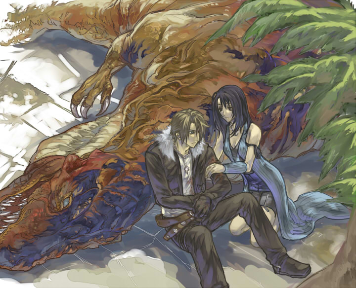 squall leonhart and rinoa heartilly (final fantasy and 1 more) drawn by hinokami