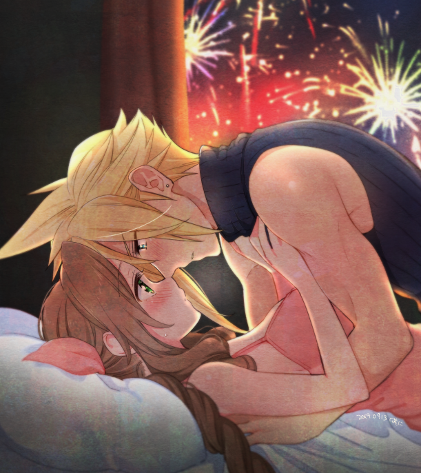 cloud strife and aerith gainsborough (final fantasy and 2 more) drawn by krudears
