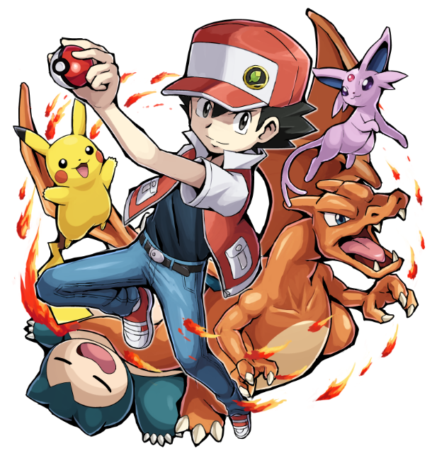 pikachu, red, charizard, espeon, and snorlax (pokemon and 1 more) drawn by pokemoa