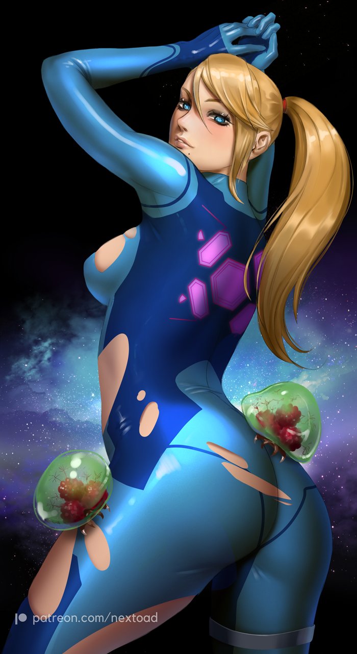 samus aran, metroid, and metroid larva (metroid) drawn by nextoad