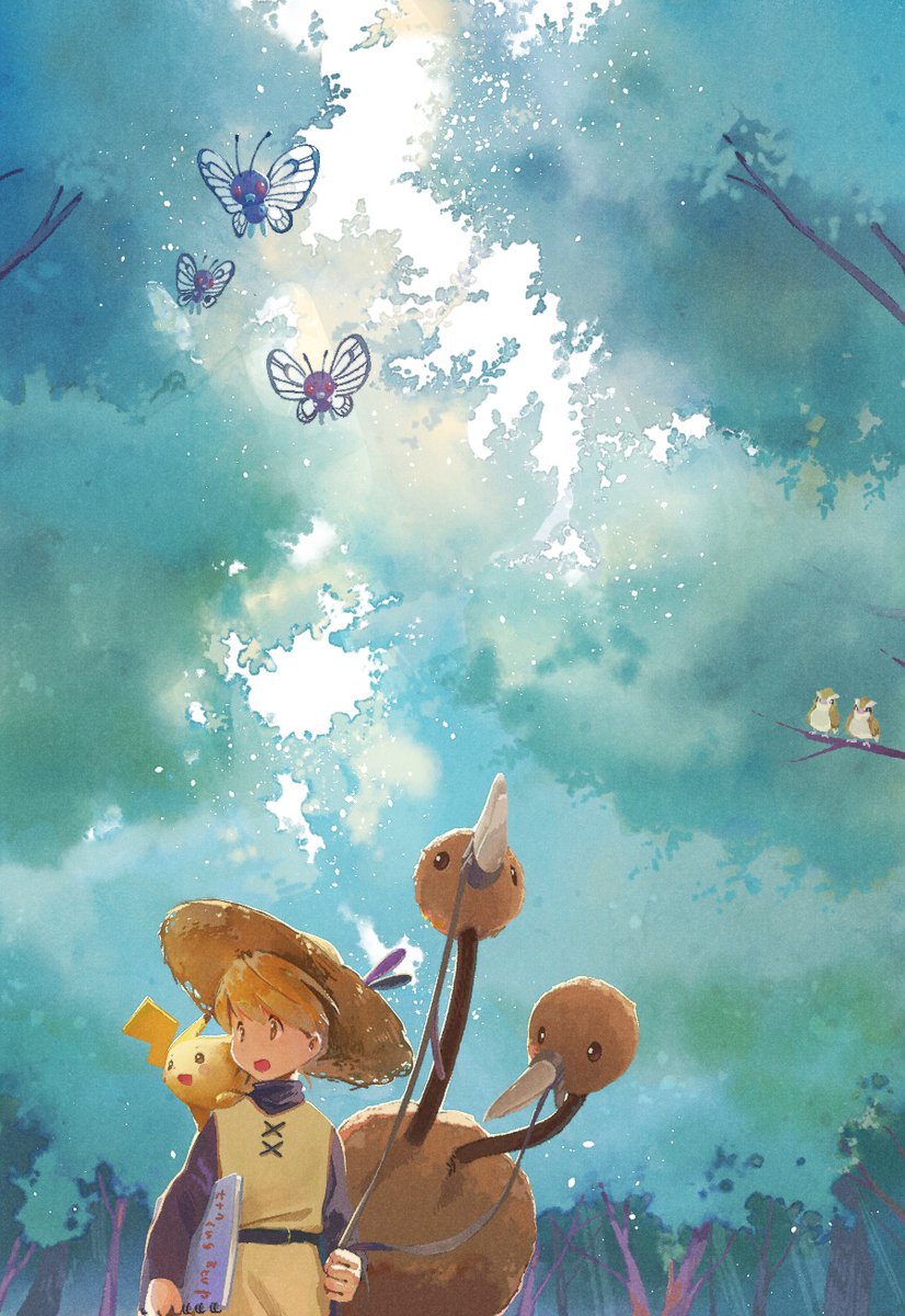 pikachu, butterfree, pidgey, pika, and doduo (pokemon and 1 more) drawn by fuyuki_eru