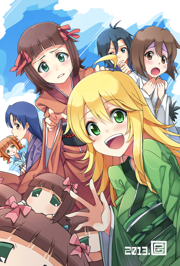 hoshii miki, kisaragi chihaya, amami haruka, kikuchi makoto, takatsuki yayoi, and 1 more (idolmaster and 1 more) drawn by 7zu7