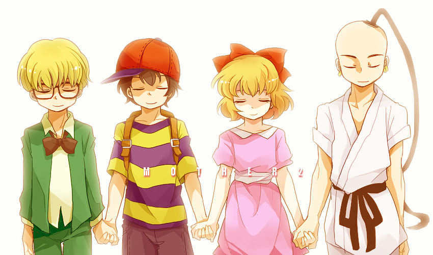 ness, paula, jeff andonuts, and poo (mother and 1 more) drawn by kimuri_(uragami)
