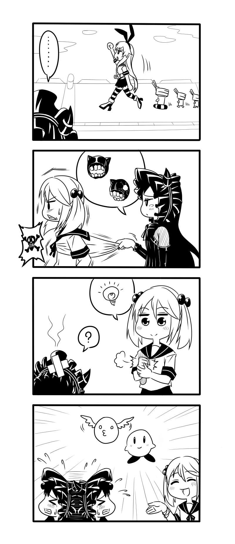 shimakaze, kirby, rensouhou-chan, sazanami, isolated island oni, and 2 more (kantai collection and 2 more) drawn by daifuku_(usagi_pie)