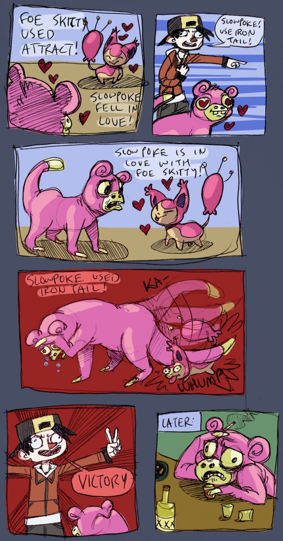 ethan, skitty, and slowpoke (pokemon and 1 more) drawn by notmusa