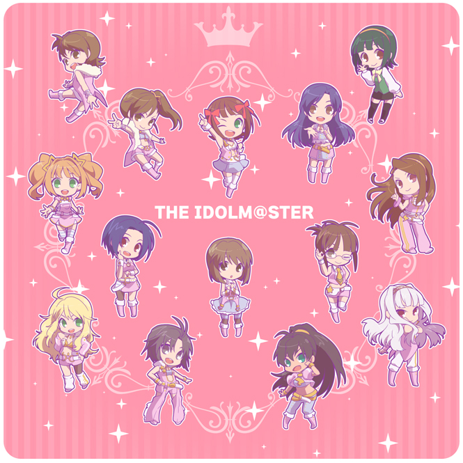 hoshii miki, kisaragi chihaya, amami haruka, kikuchi makoto, shijou takane, and 8 more (idolmaster and 1 more) drawn by name_row