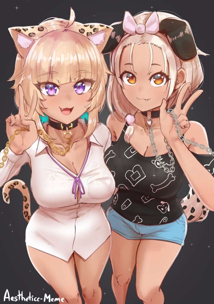 nekomata okayu, inugami korone, hoso-inu, futo-inu, and ogyayu (hololive) drawn by aestheticc-meme