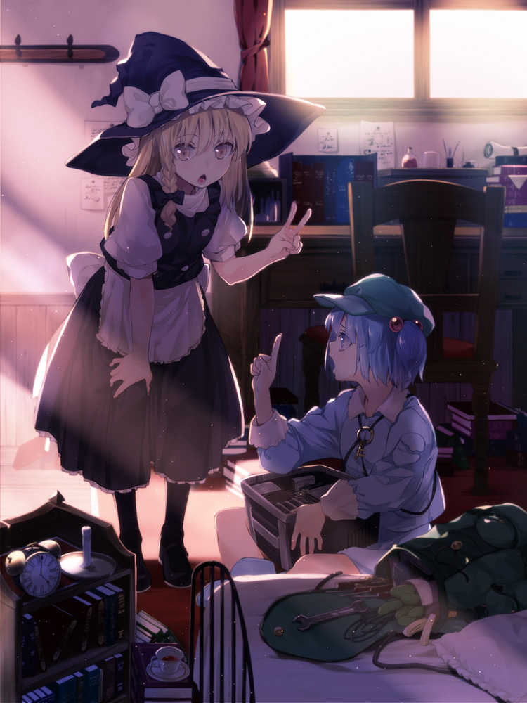 kirisame marisa and kawashiro nitori (touhou) drawn by subachi