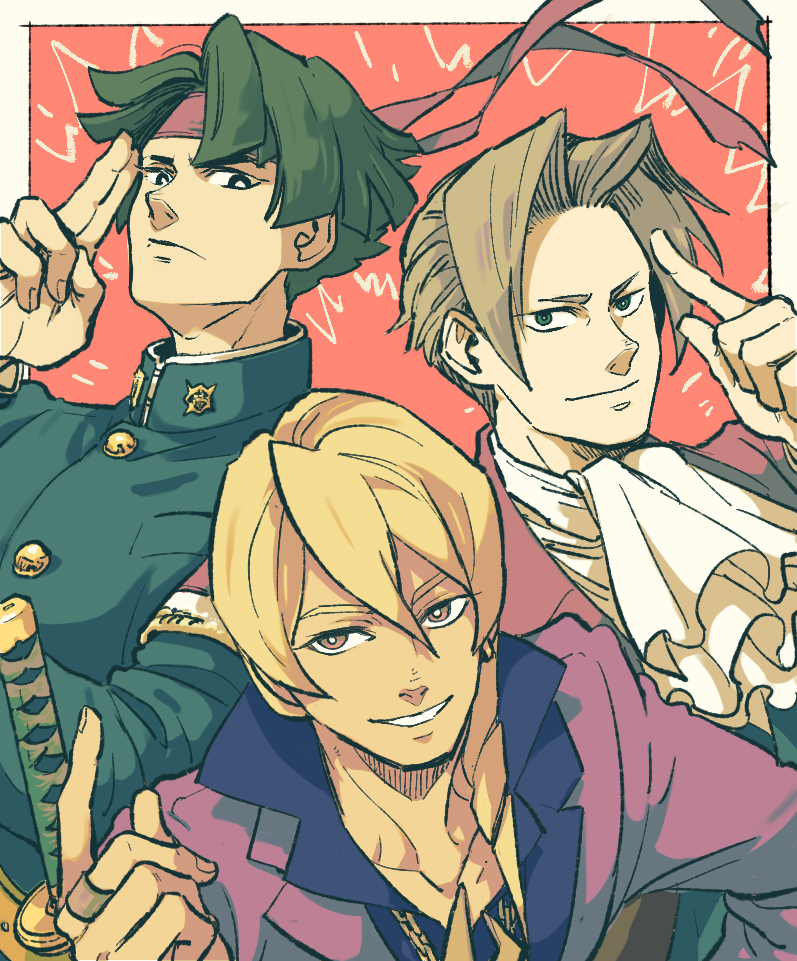 miles edgeworth, kazuma asogi, and klavier gavin (ace attorney) drawn by shino_(shino_dgs)
