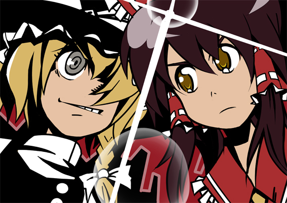 hakurei reimu and kirisame marisa (touhou and 1 more) drawn by aroha_j
