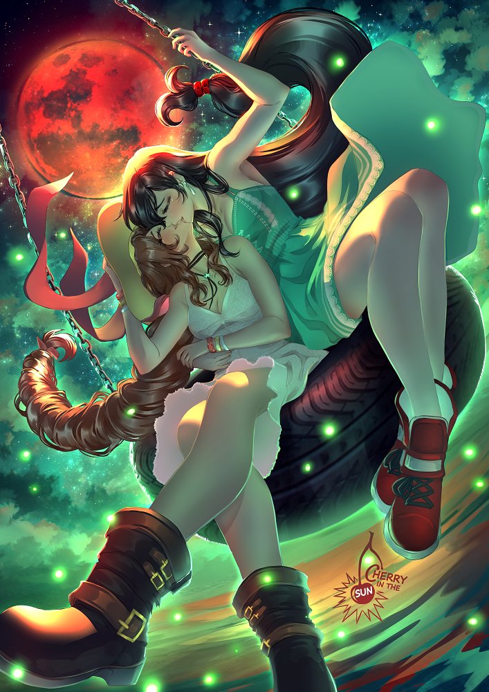 tifa lockhart and aerith gainsborough (final fantasy and 2 more) drawn by cherry_in_the_sun