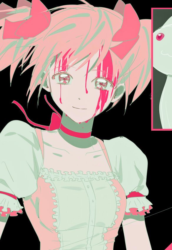 kaname madoka and kyubey (mahou shoujo madoka magica) drawn by goyang_v