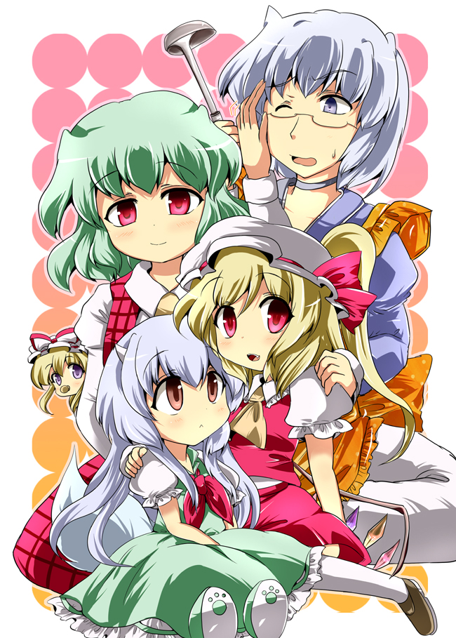 flandre scarlet, yakumo yukari, kazami yuuka, kamishirasawa keine, morichika rinnosuke, and 1 more (touhou) drawn by yuzuyunagi