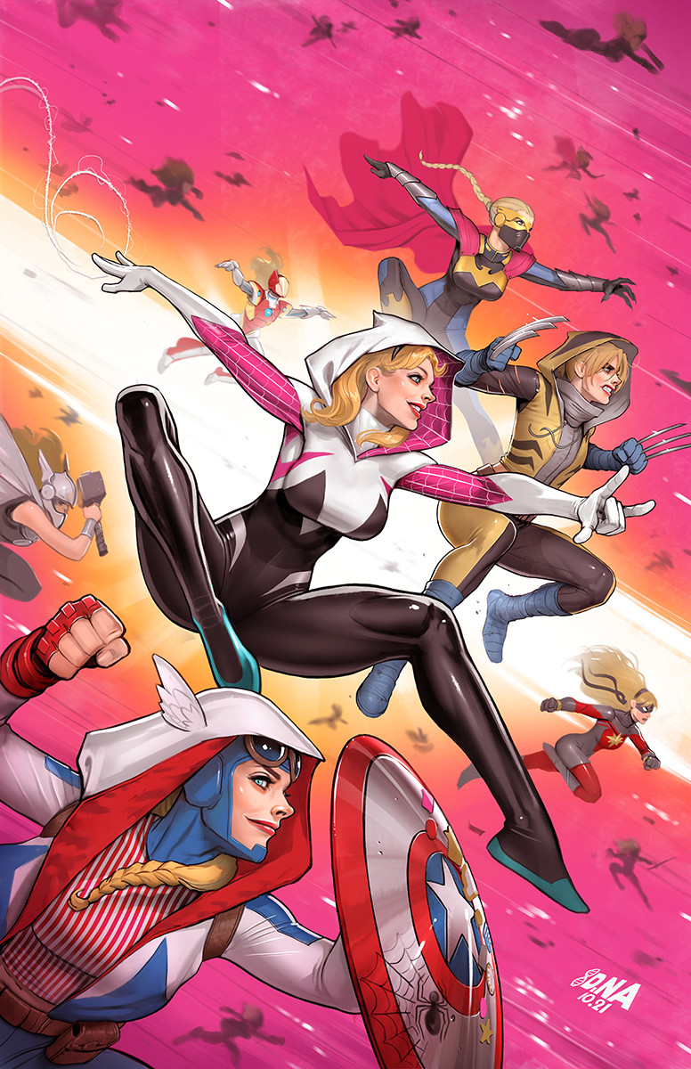 wolverine, spider-gwen, gwen stacy, captain america, iron man, and 2 more (marvel and 3 more) drawn by david_nakayama