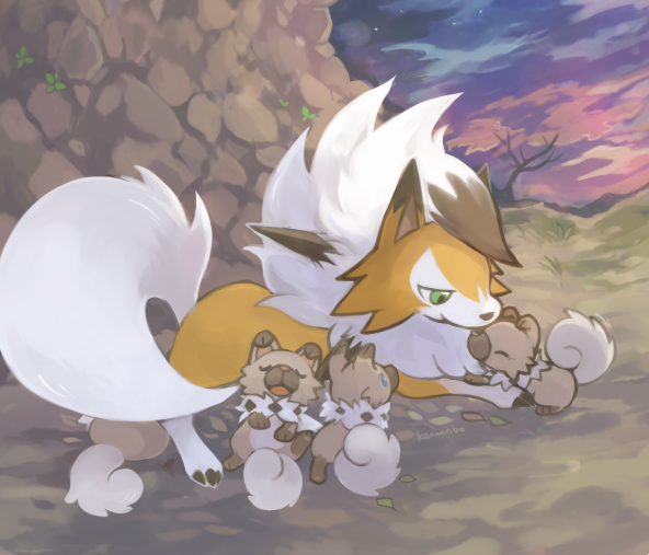 lycanroc and rockruff (pokemon) drawn by konanbo