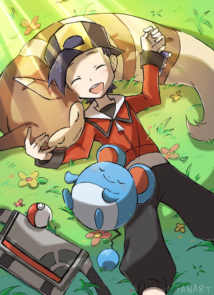 ethan, furret, and marill (pokemon and 1 more) drawn by tankbumg