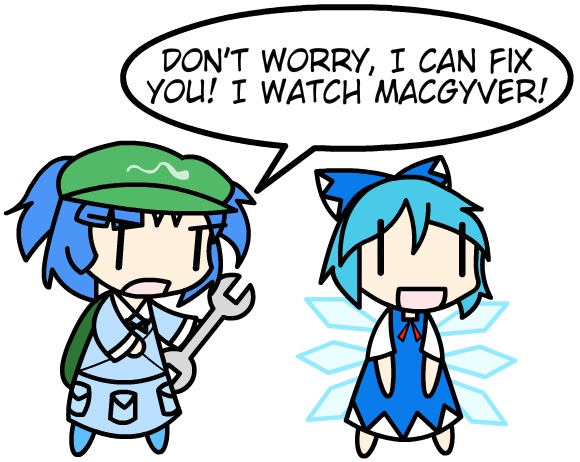 cirno and kawashiro nitori (touhou) drawn by walfie