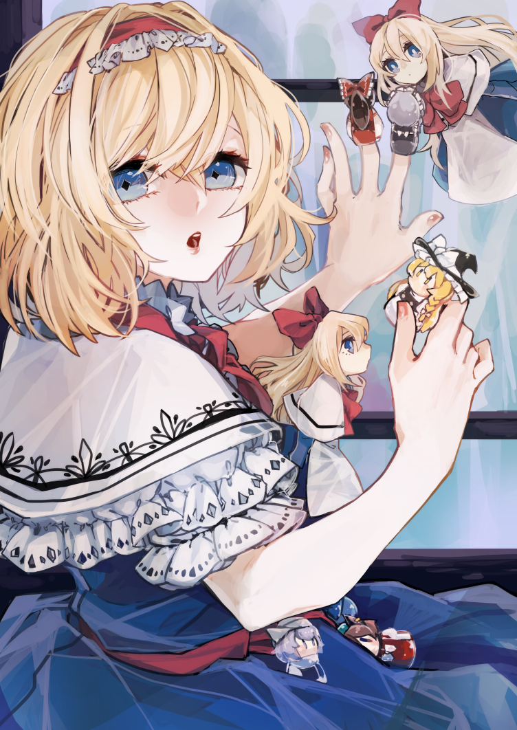 hakurei reimu, kirisame marisa, izayoi sakuya, alice margatroid, chen, and 2 more (touhou) drawn by sakuro_(kokutousasasa)