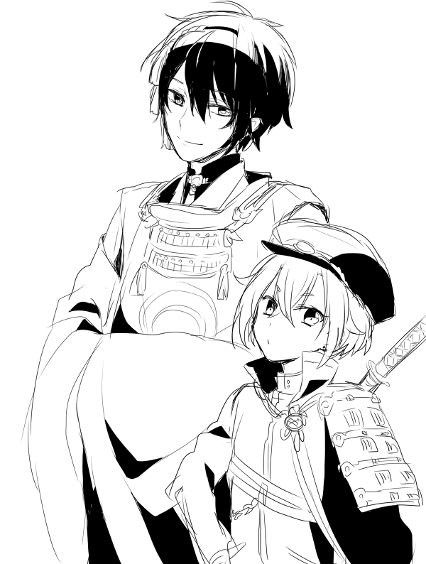 mikazuki munechika and hotarumaru (touken ranbu) drawn by yamabukiiro