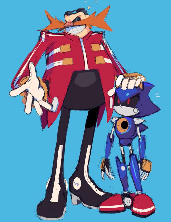 dr. eggman and metal sonic (sonic) drawn by motobug