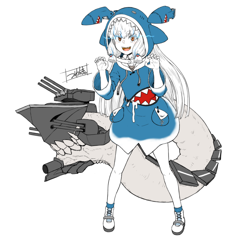 gawr gura, murakumo, and re-class battleship (kantai collection and 2 more) drawn by minazuki_tsuyuha