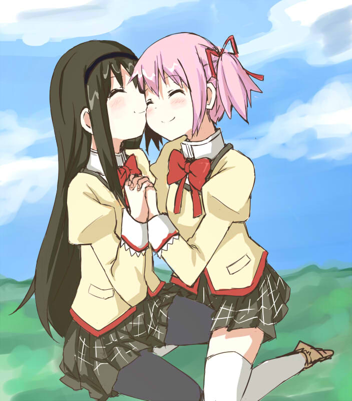 akemi homura and kaname madoka (mahou shoujo madoka magica) drawn by darkside