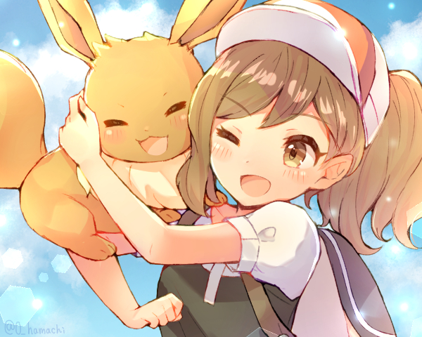 eevee and elaine (pokemon and 1 more) drawn by o_hamachi