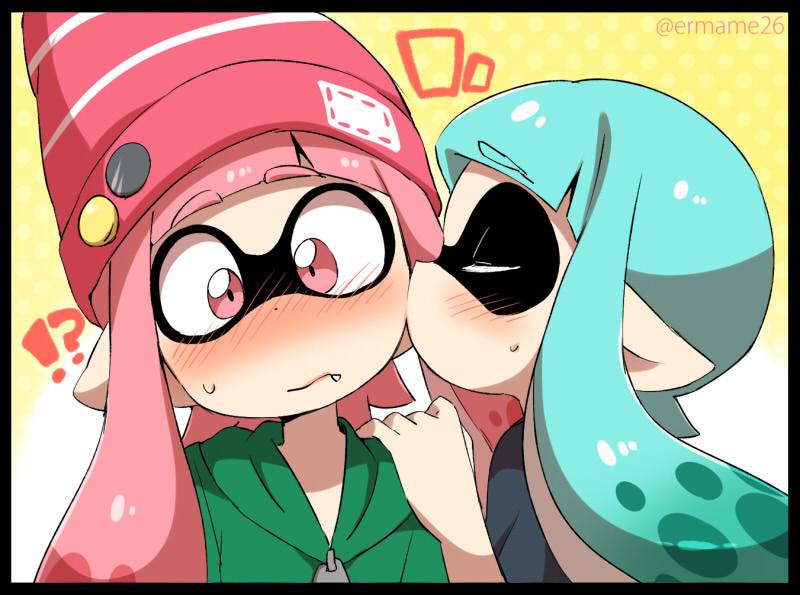 inkling player character and inkling girl (splatoon and 1 more) drawn by eromame