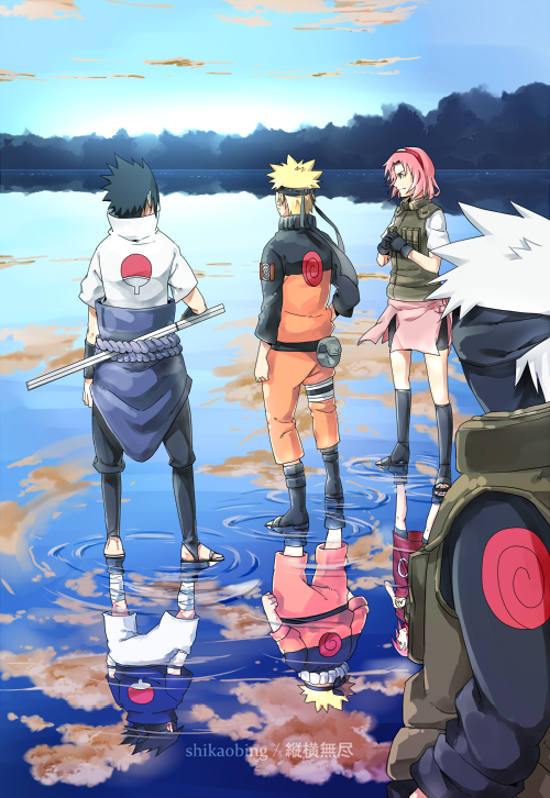haruno sakura, uzumaki naruto, uchiha sasuke, and hatake kakashi (naruto and 1 more) drawn by shikaobing