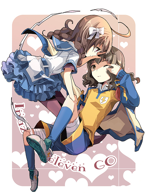 shindou takuto and yamana akane (inazuma eleven and 1 more) drawn by fruit_punch