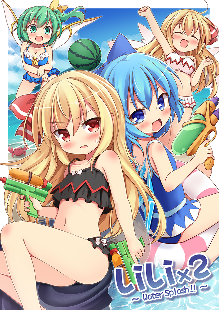 cirno, daiyousei, lily white, and lily black (touhou) drawn by baku-p