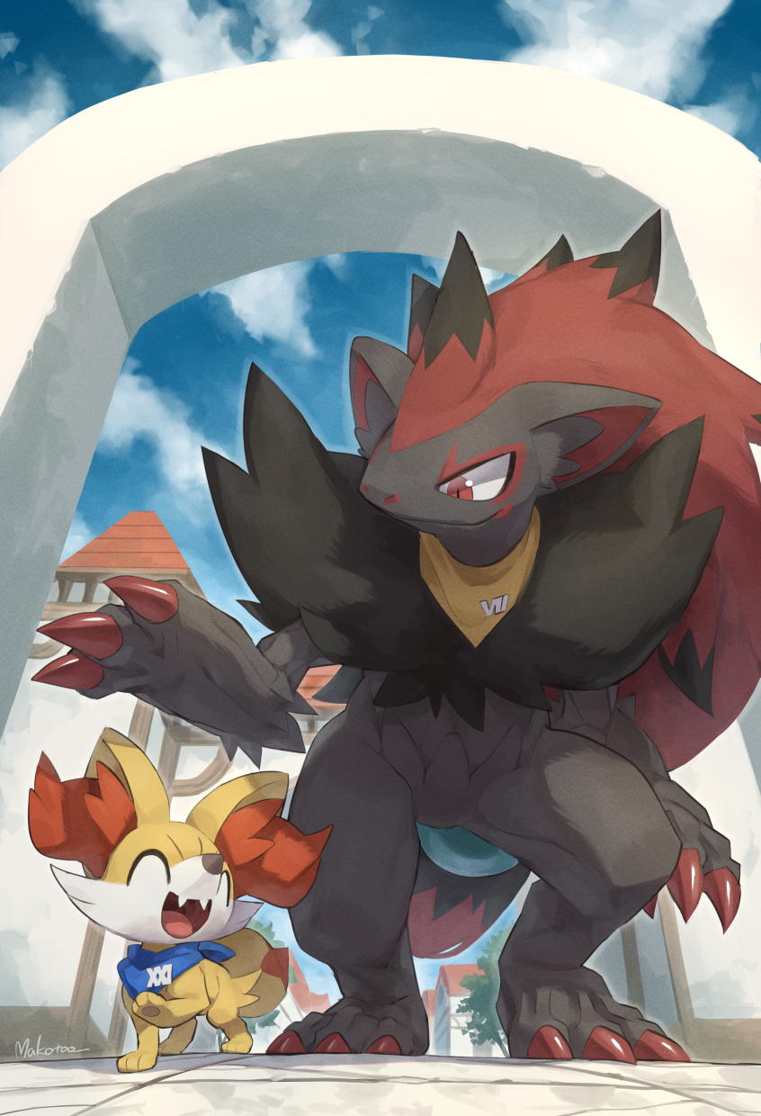fennekin and zoroark (pokemon and 1 more) drawn by makoto_ikemu